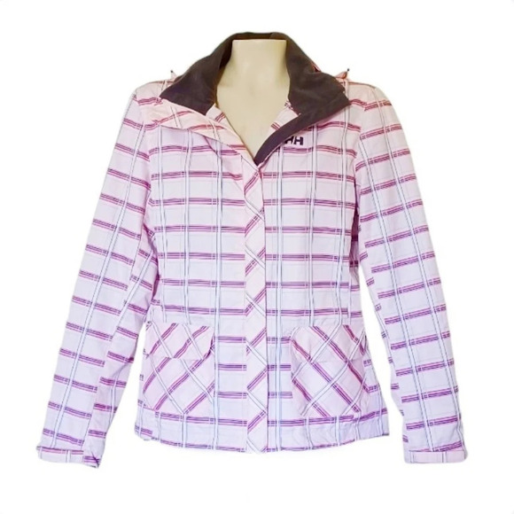 Helly Hansen Waterproof Rain Pink Plaid Jacket Coat with Hood Preppy - Picture 1 of 6